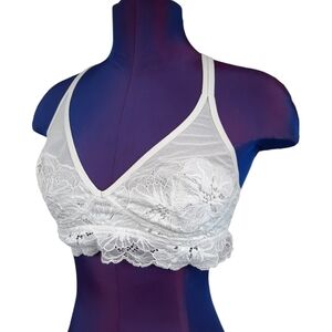 Aerie White Lace Crisscross‎ Straps Bralette Size Large Women's